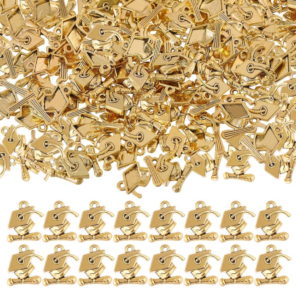 2600 90 Pcs Graduation Cap Charm Antique Golden Graduation Hat Charms